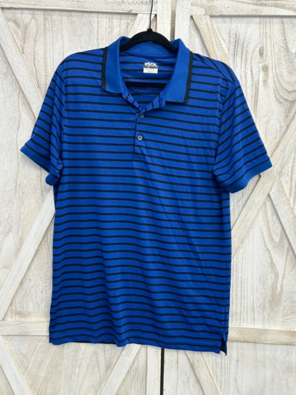 GSX Blue Black Striped Performance Polo Shirt XL Golf Casual
